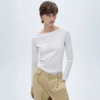MANGO - Polera Cuello Barco Algodón Mujer