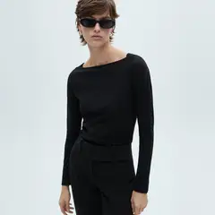 MANGO - Polera Cuello Barco Algodón Mujer