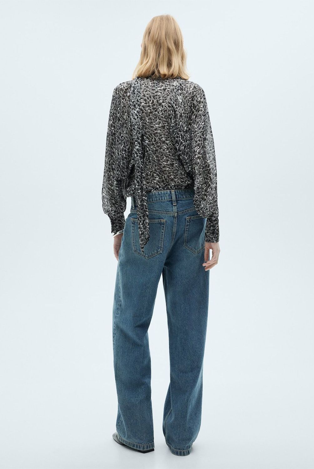 MANGO - Blusa leopardo lazo cuello Mujer Mango