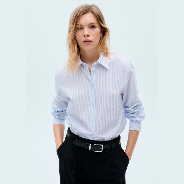 MANGO Blusa Regular Mezcla Algodón Lyocell Mujer Mango