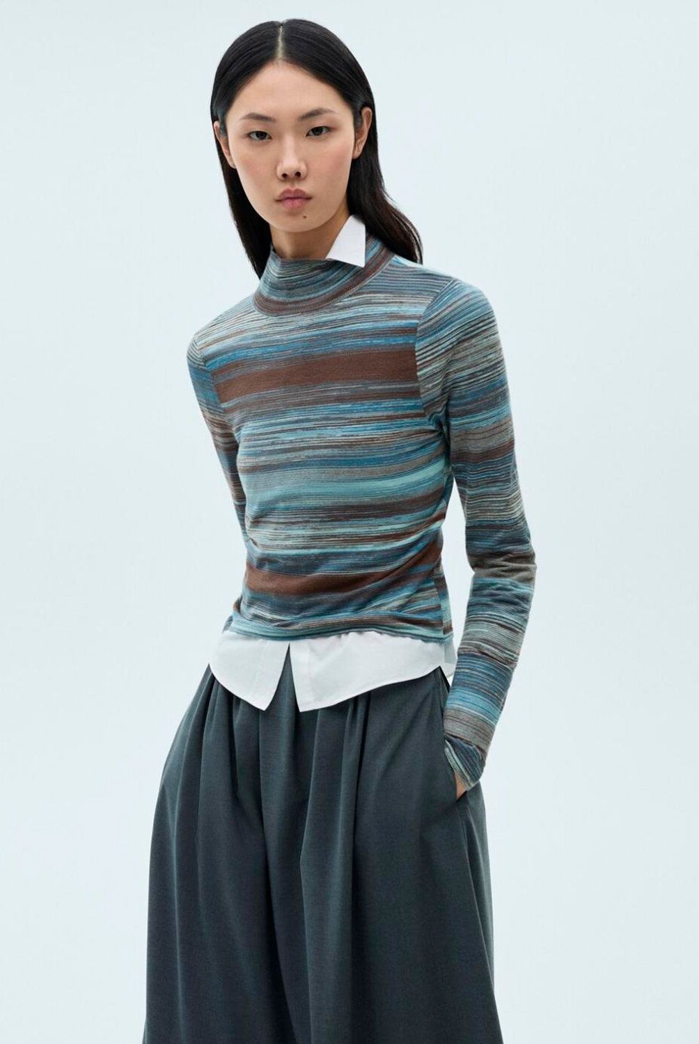 MANGO - Sweater Rayas Cuello Alto Mujer Mango