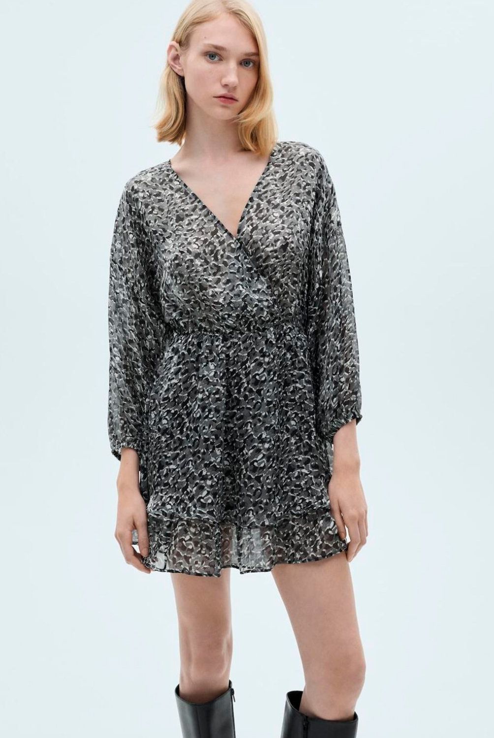 MANGO - Vestido Volantes Animal Print Mujer Mango