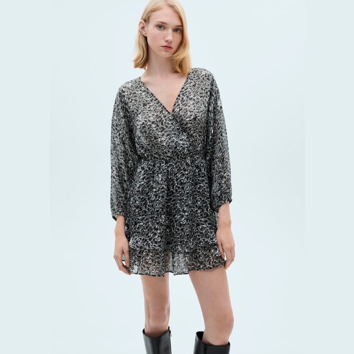 MANGO - Vestido Volantes Animal Print Mujer Mango