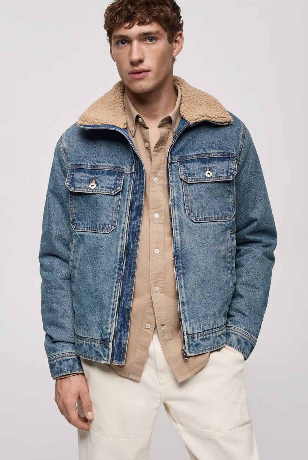 MANGO MAN - Chaqueta Vaquera Detalles Borreguito Hombre Mango Man