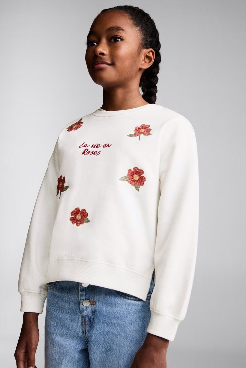 MANGO KIDS - Polerón Bordado Floral Niña Mango Kids