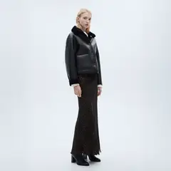 MANGO - Falda Evasé Leopardo Mujer