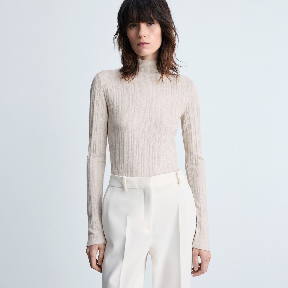 MANGO - Polera canalé cuello alto Mujer Mango