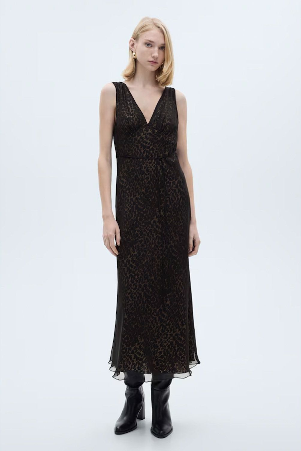 MANGO - Vestido Escote Pico Leopardo Mujer Mango