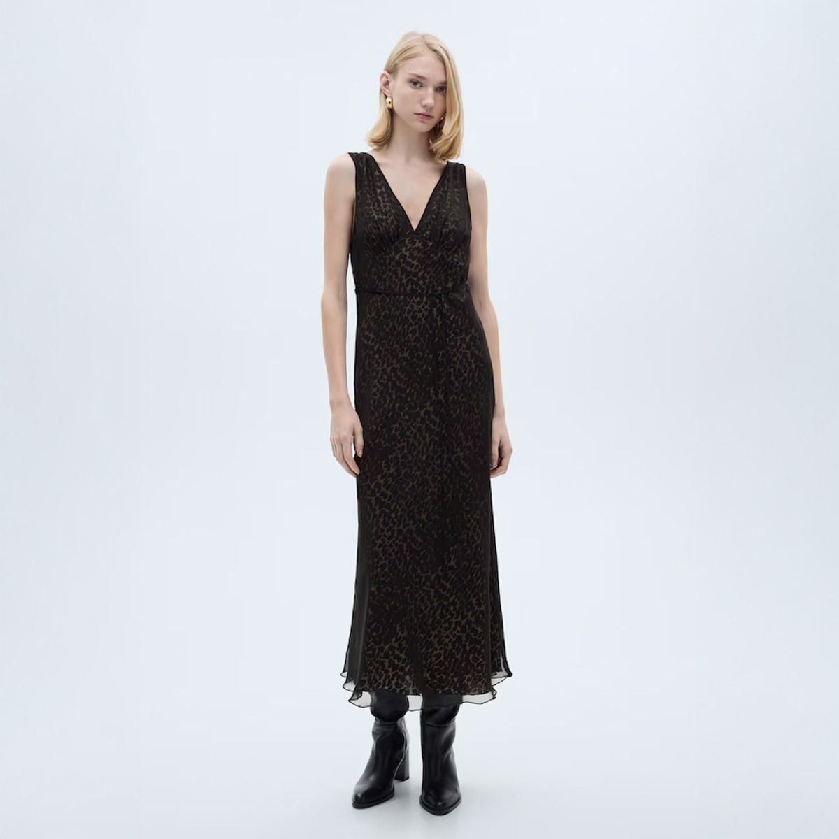 MANGO - Vestido Escote Pico Leopardo Mujer Mango