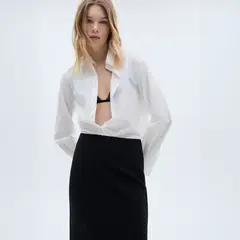 MANGO - Blusa Regular Mezcla Algodón Lyocell Mujer