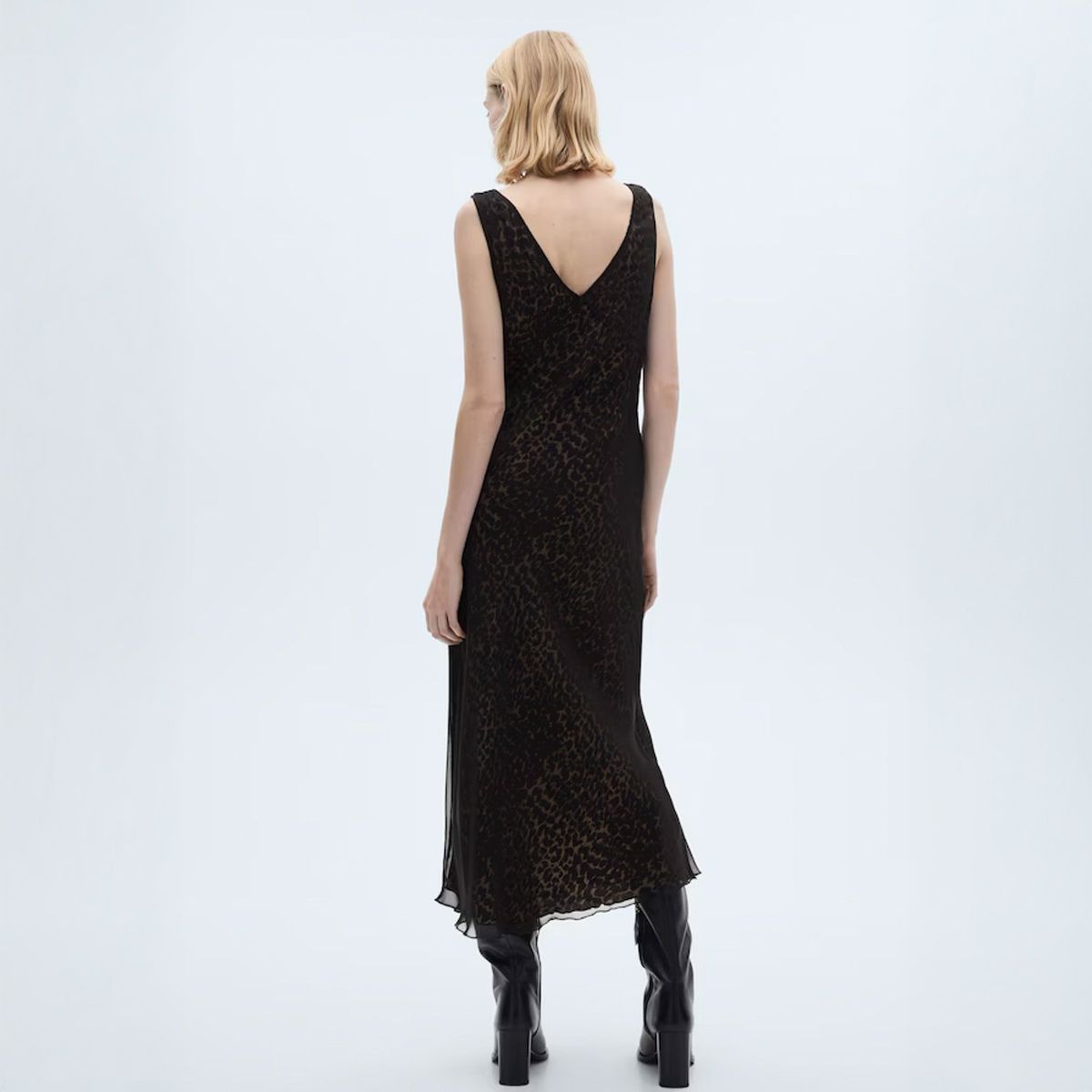 MANGO - Vestido Escote Pico Leopardo Mujer Mango