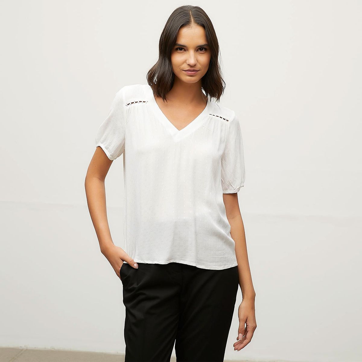 VERO MODA - Blusa Manga Corta Cuello En V Mujer Vero Moda