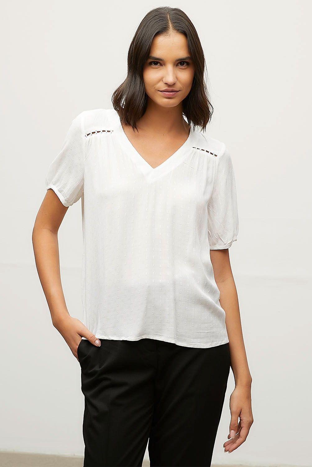 VERO MODA - Blusa Manga Corta Cuello En V Mujer Vero Moda