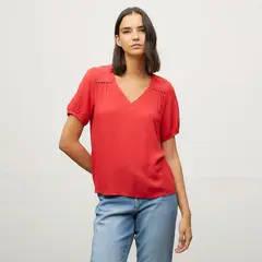 VERO MODA - Blusa Manga Corta Cuello En V Mujer
