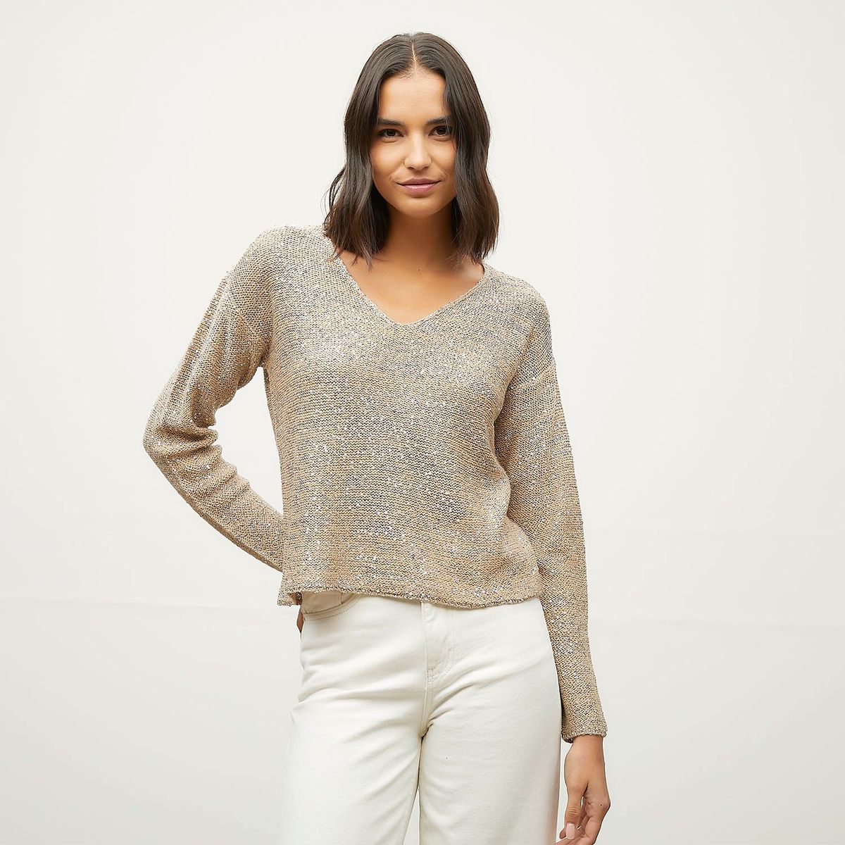 VERO MODA - Sweater Brillos Cuello en V Mujer Vero Moda