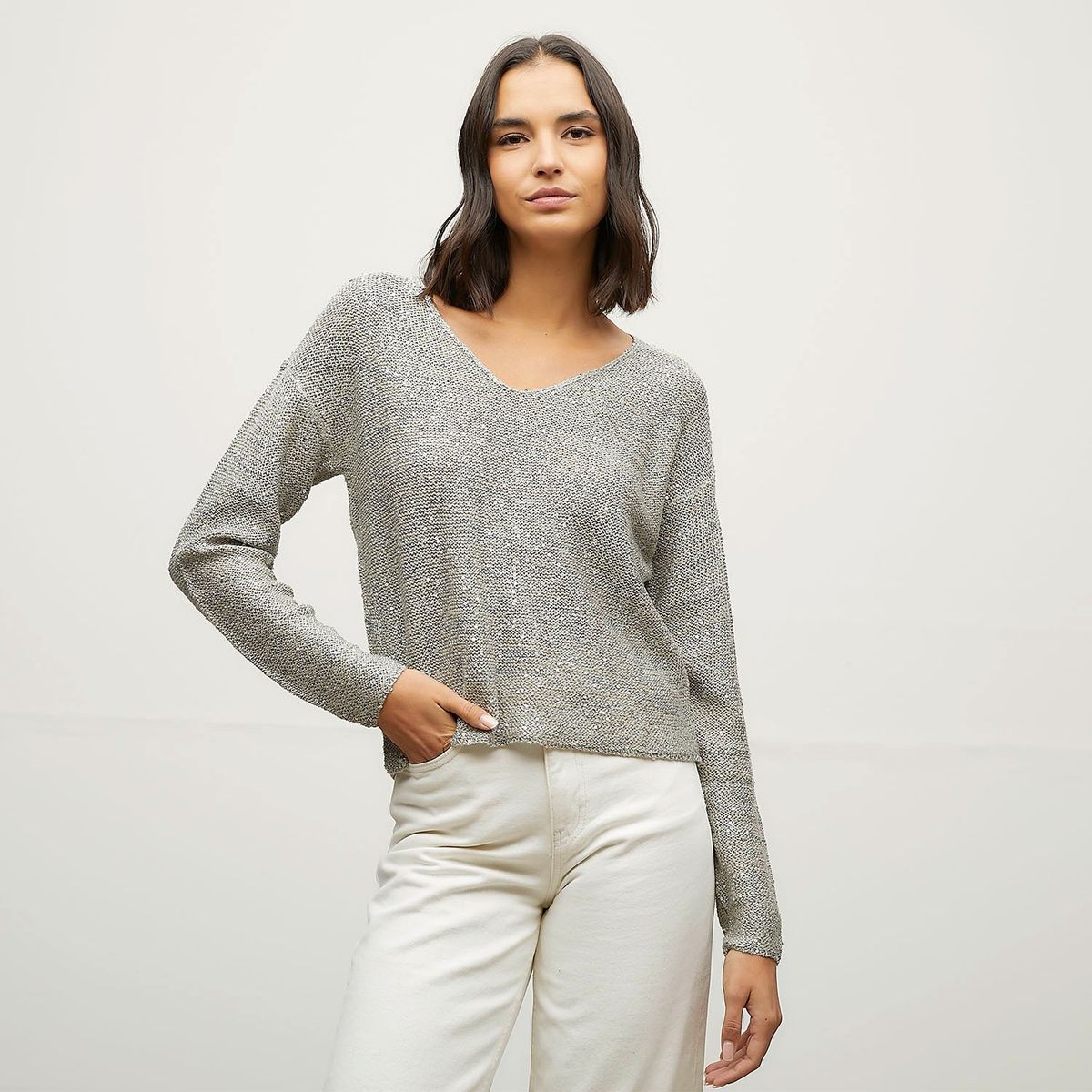 VERO MODA - Sweater Brillos Cuello en V Mujer Vero Moda