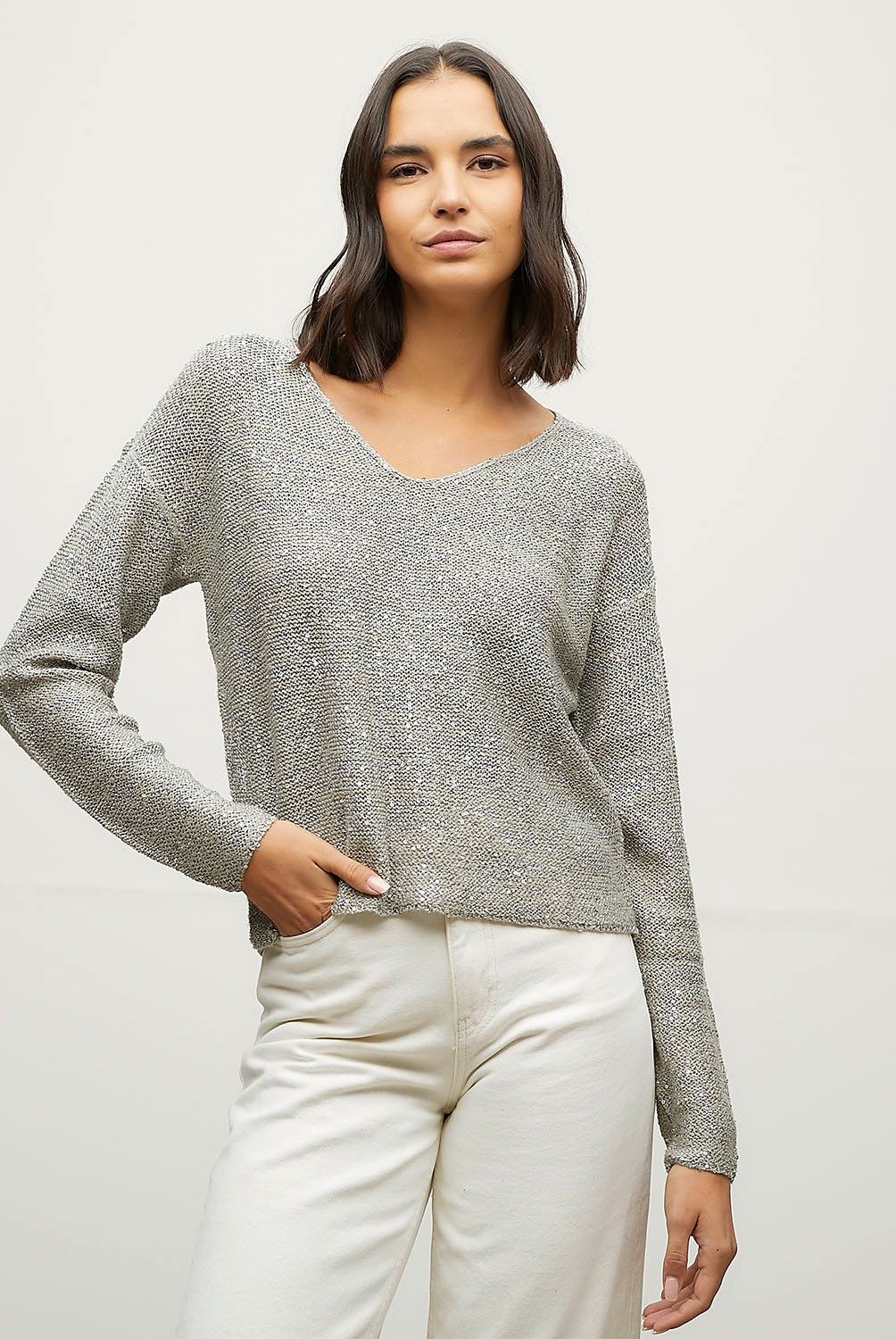 VERO MODA - Sweater Brillos Cuello en V Mujer Vero Moda