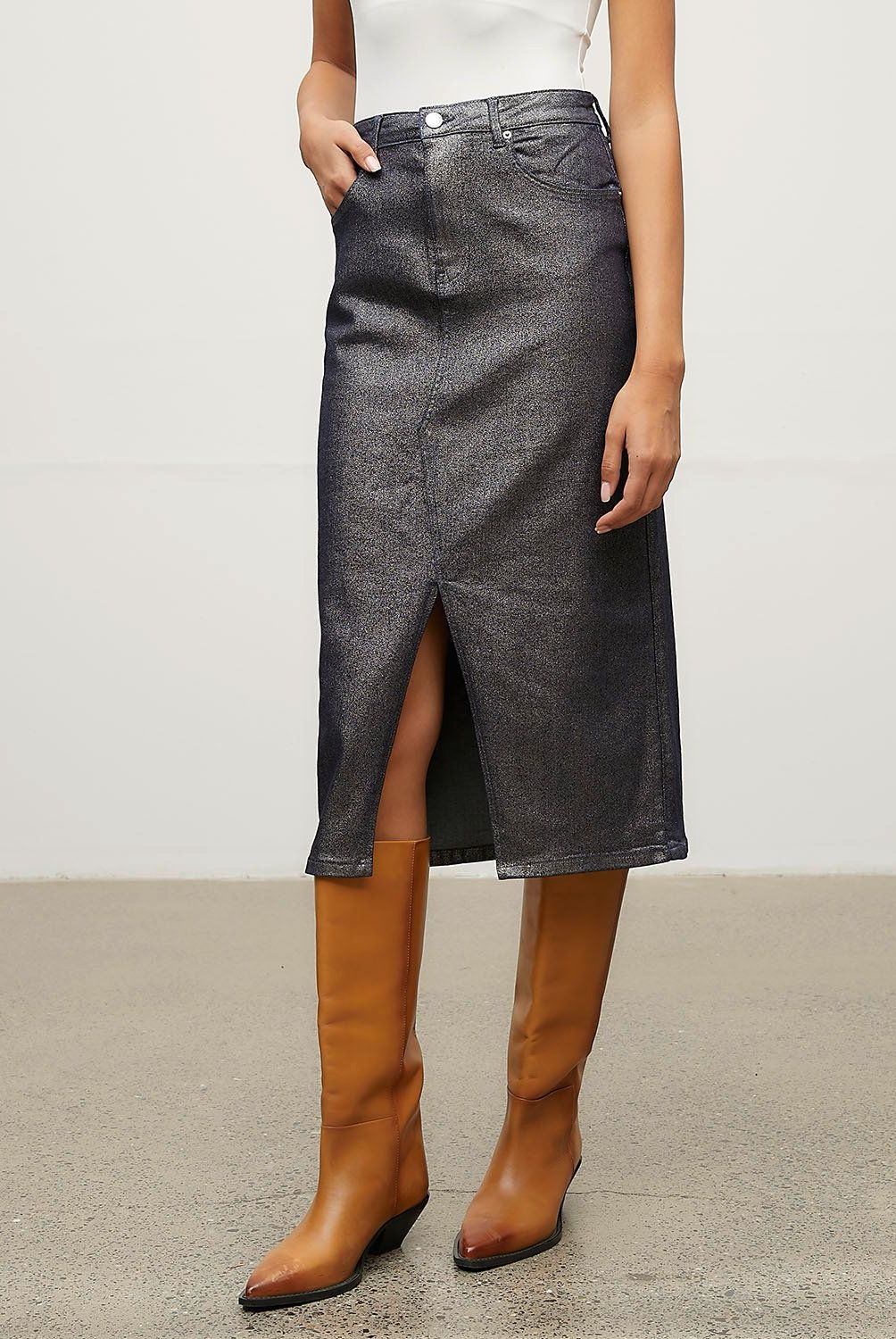 VERO MODA - Falda Midi Metalizada Mujer Vero Moda