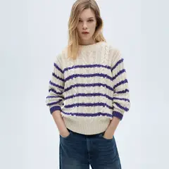 MANGO - Sweater Trenzado Rayas Mujer