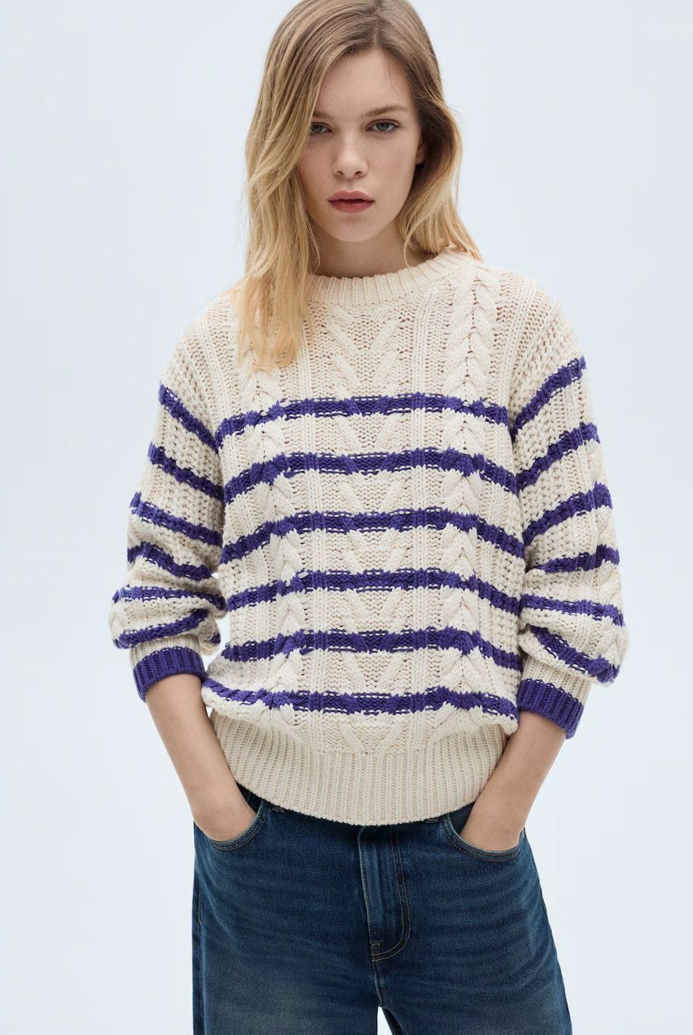 MANGO - Sweater Trenzado Rayas Mujer Mango