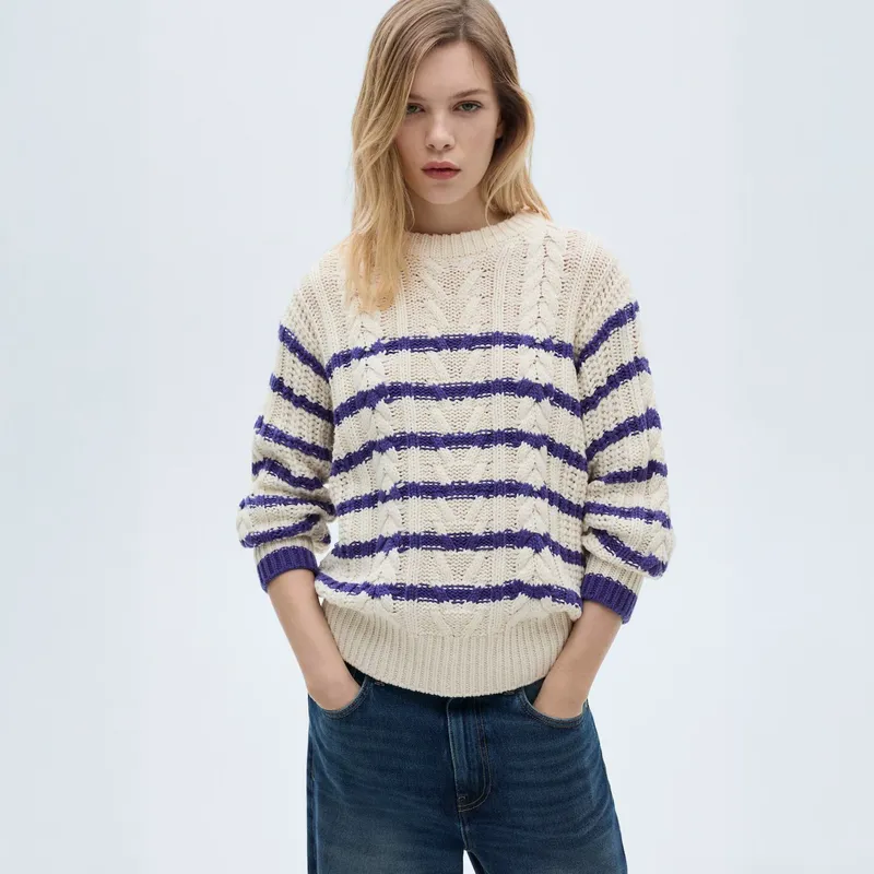 MANGO - Sweater Trenzado Rayas Mujer Mango