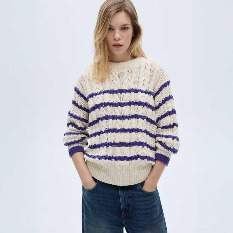 MANGO - Sweater Trenzado Rayas Mujer Mango