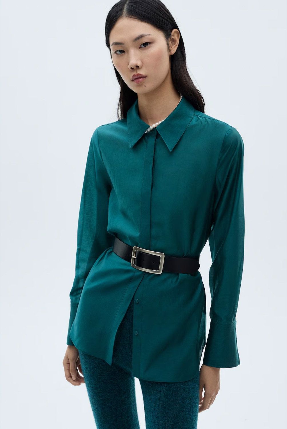 MANGO - Camisa Satinada Botones Ocultos Mujer Mango