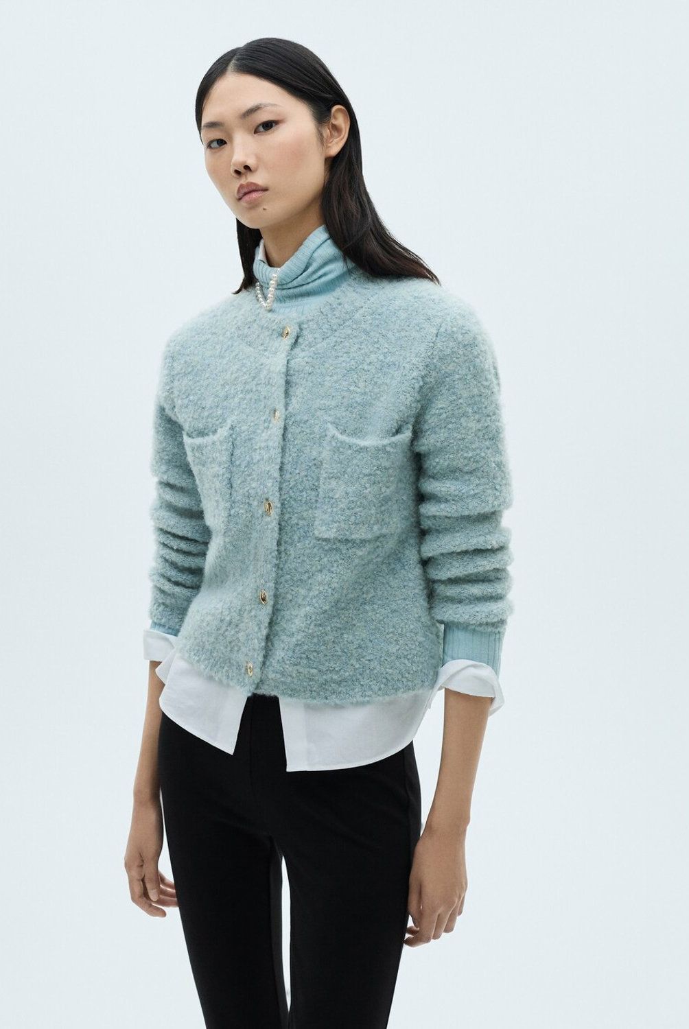 MANGO - Chaqueta Punto Bouclé Botones Joya Mujer Mango