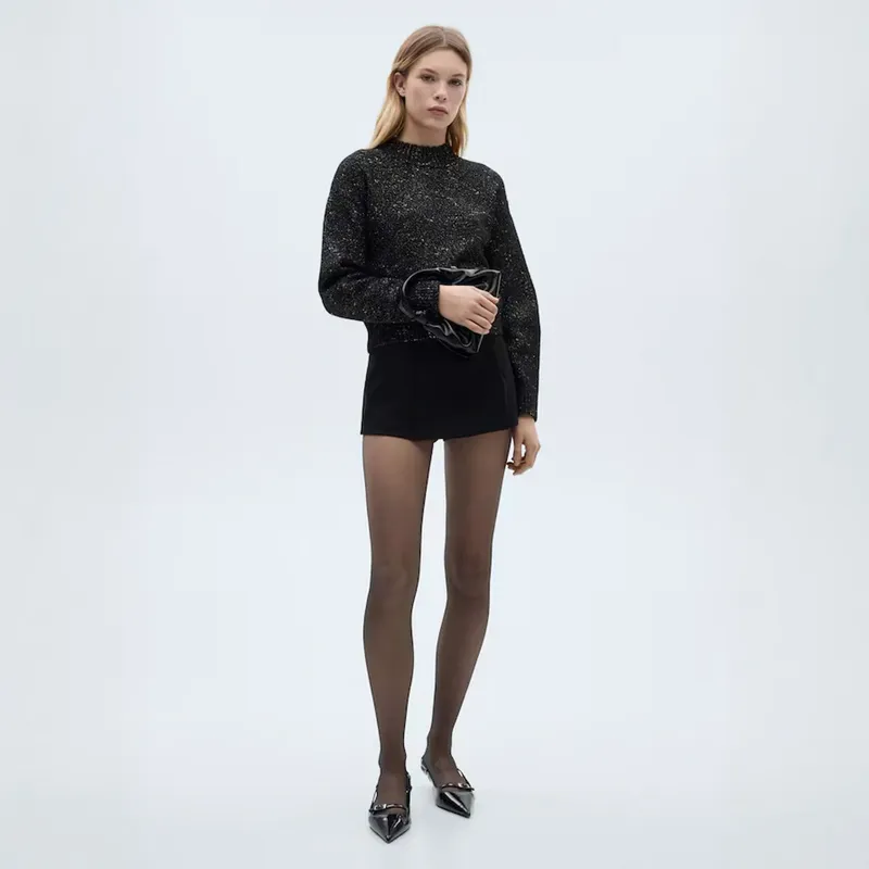 MANGO - Sweater Lúrex Cuello Perkins Mujer Mango