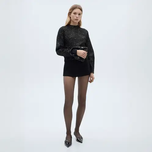 MANGO - Sweater Lúrex Cuello Perkins Mujer