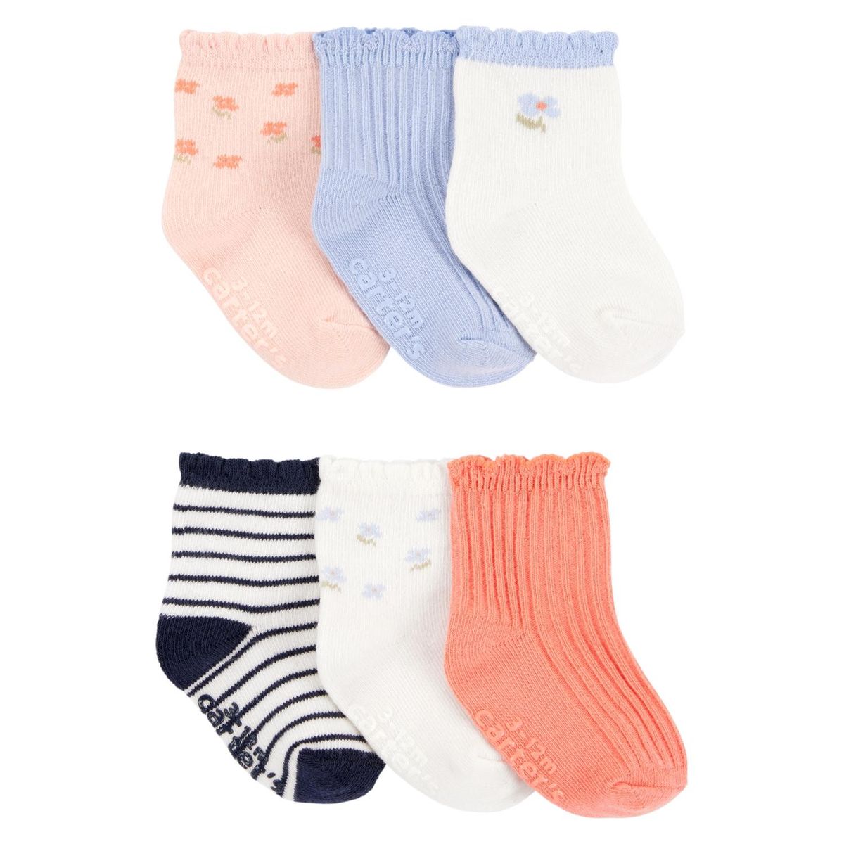 CARTER'S - Pack 6 Pares Calcetines Algodón Bebé Niña Carter's