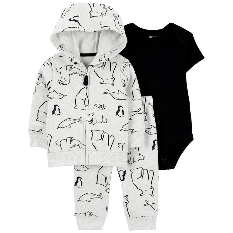 Conjunto 3 piezas Poleron, Pantalón Buzo y Body Bebé Niño