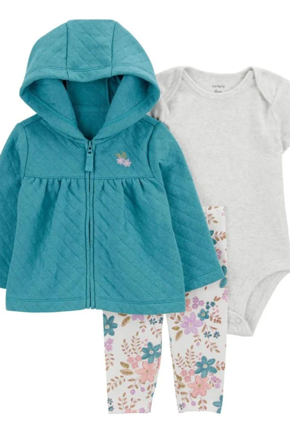 CARTER'S - Conjunto 3 Piezas Poleron, Calza y Body Bebé Niña Carter's