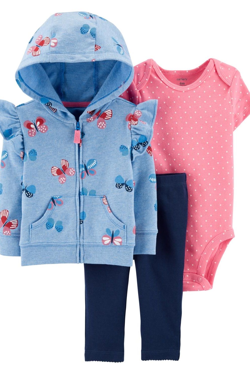 CARTER'S - Conjunto 3 piezas Poleron, Calza y Body Bebé Niña Carter's