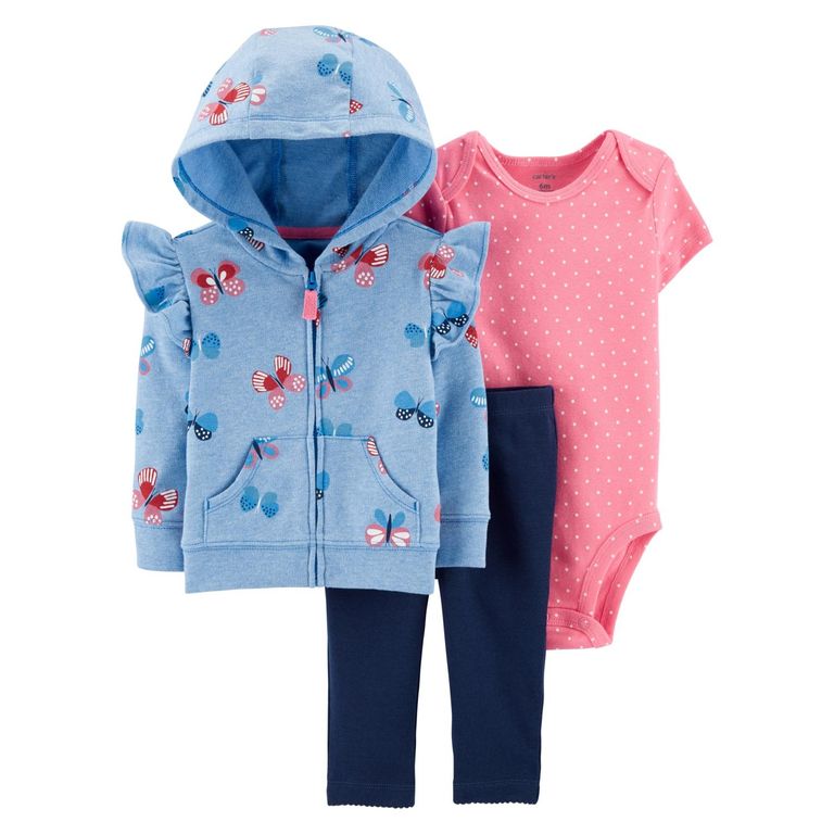 Conjunto 3 piezas Poleron, Calza y Body Bebé Niña