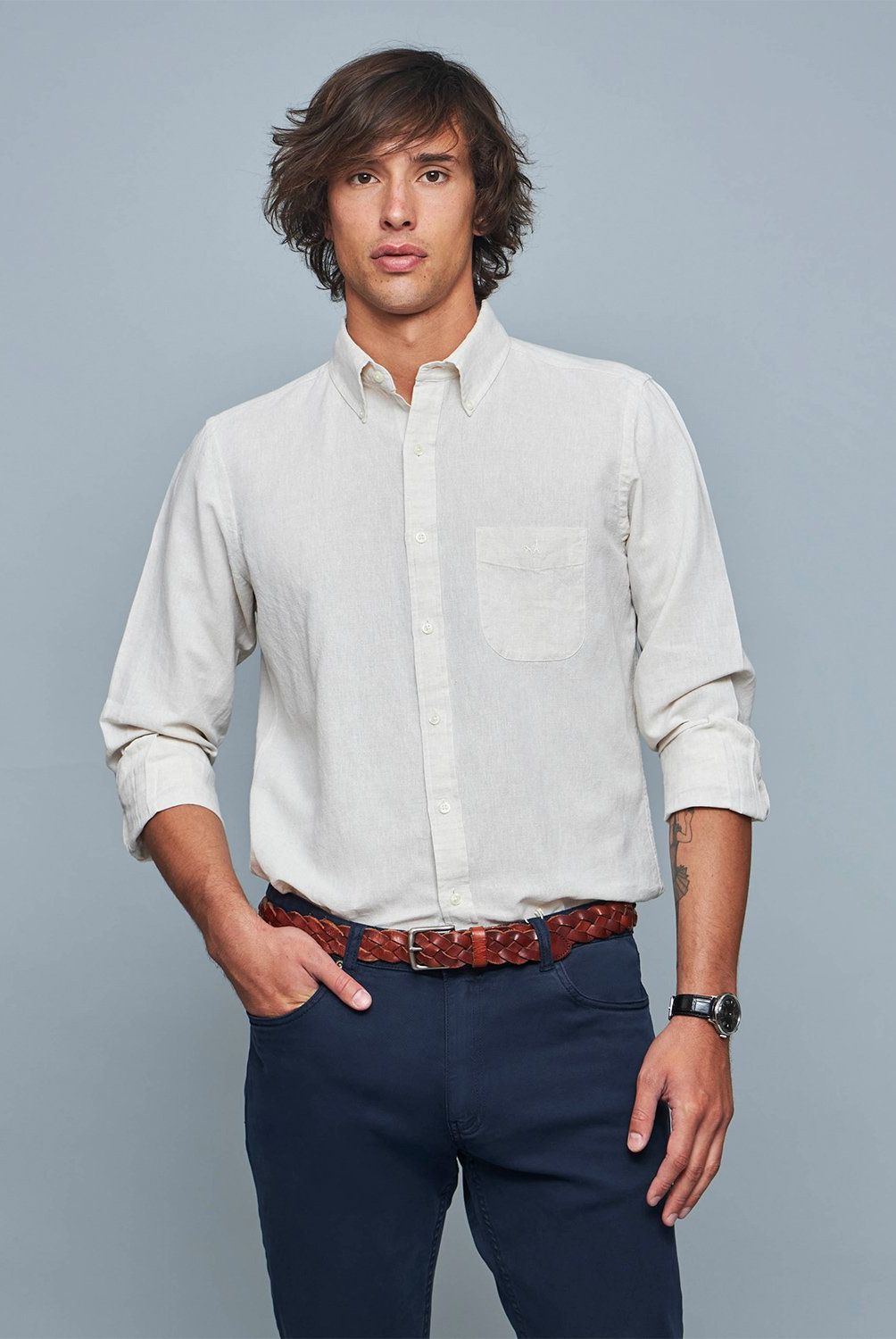 SAVILLE ROW - Camisa Manga Corta Lino Hombre Saville Row