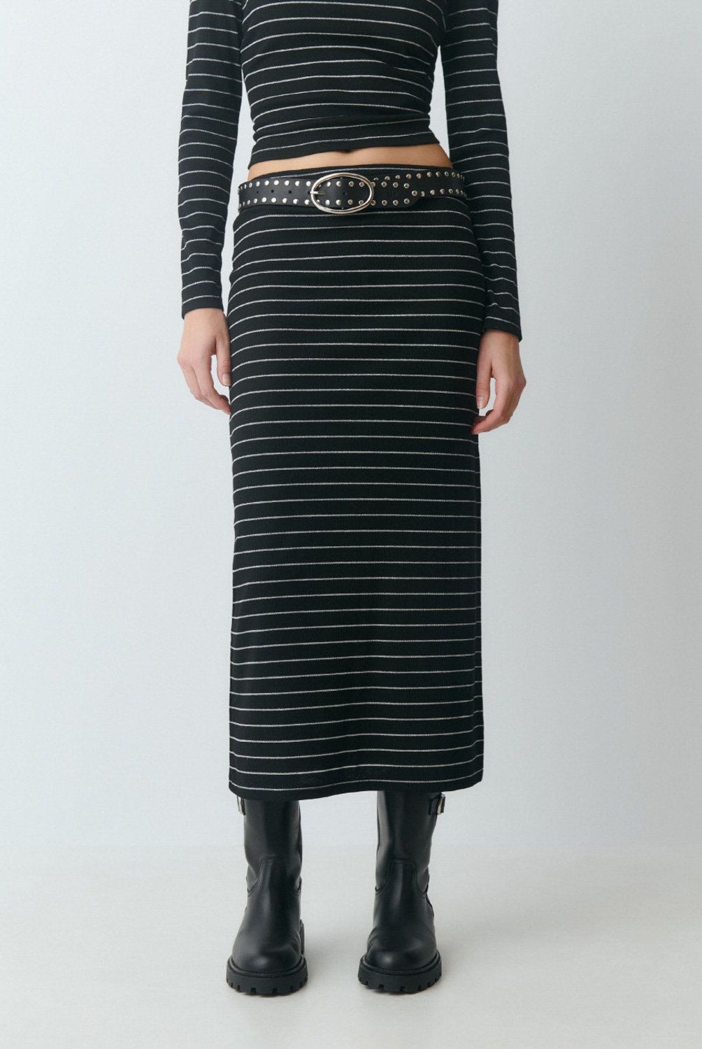 BROWNIE - Falda Midi Raya Lurex Mujer Brownie