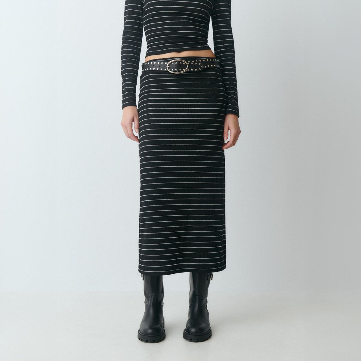 BROWNIE - Falda Midi Raya Lurex Mujer Brownie