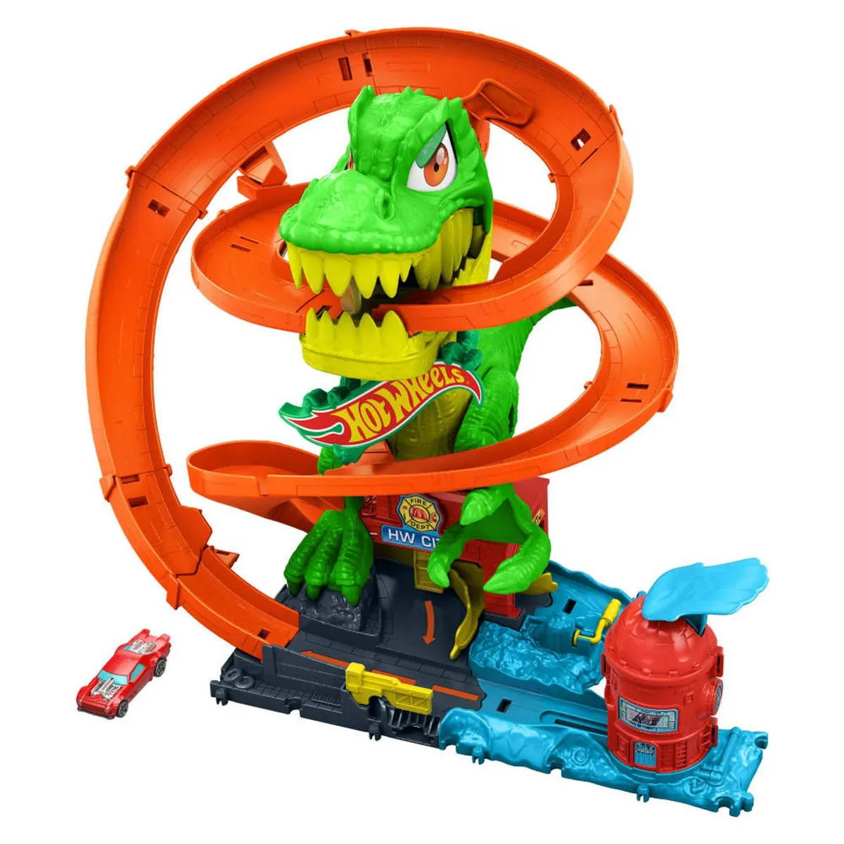 HOT WHEELS - City Pista T-Rex Vs Estación De Bombero Hot Wheels