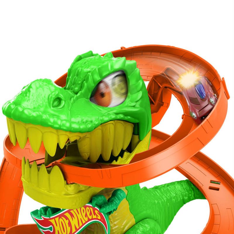 Hot Wheels City Pista Desafío Del T-Rex Con Lanzador Parking Hot