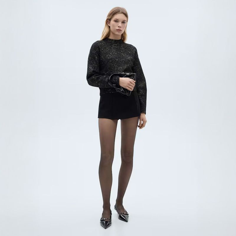 MANGO - Sweater Lúrex Cuello Perkins Mujer Mango