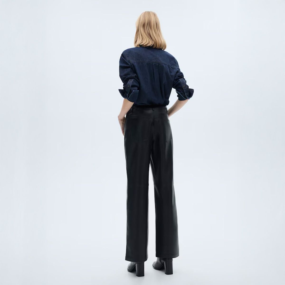 MANGO - Pantalón Recto Efecto Piel Mujer Mango