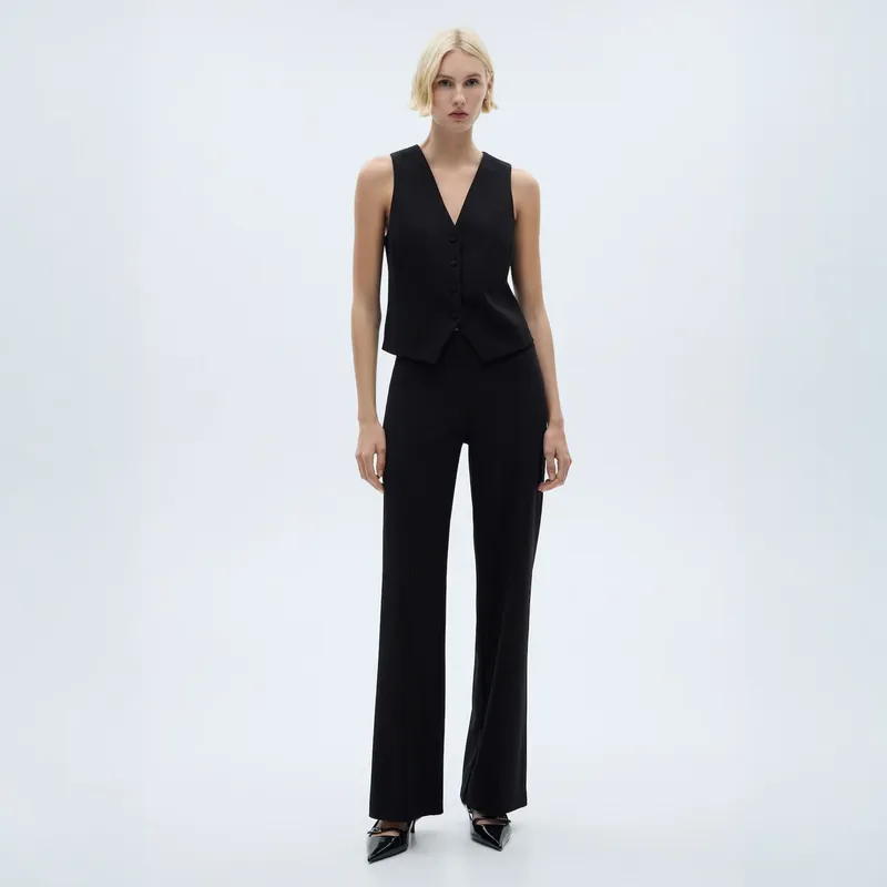 MANGO - Pantalón Recto Punto Mujer Mango