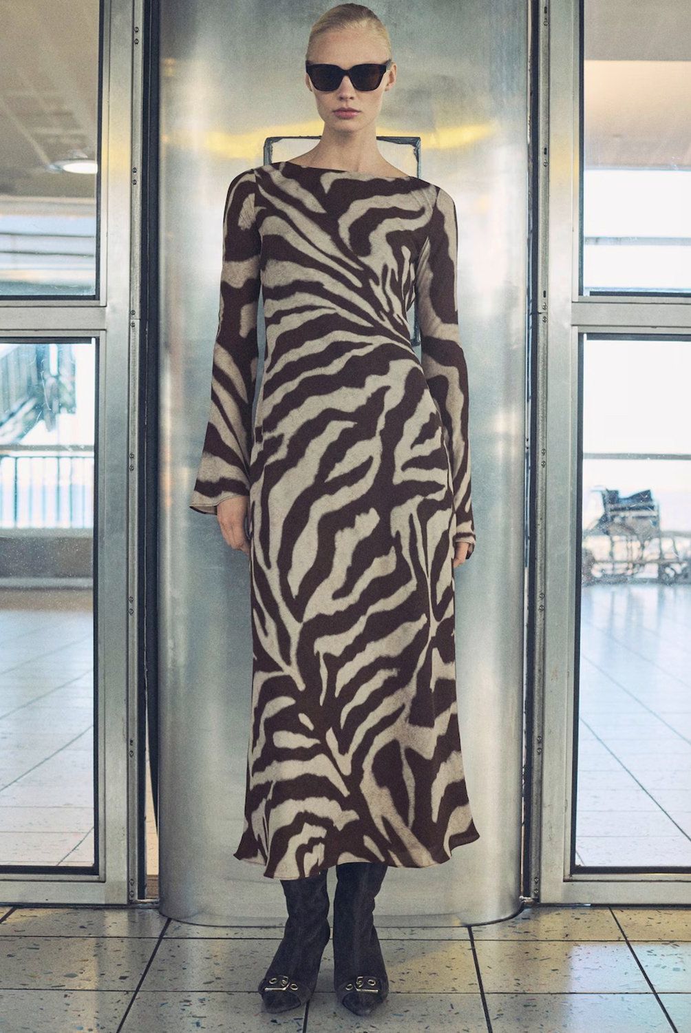 MANGO - Vestido Evasé Cebra Mujer Mango