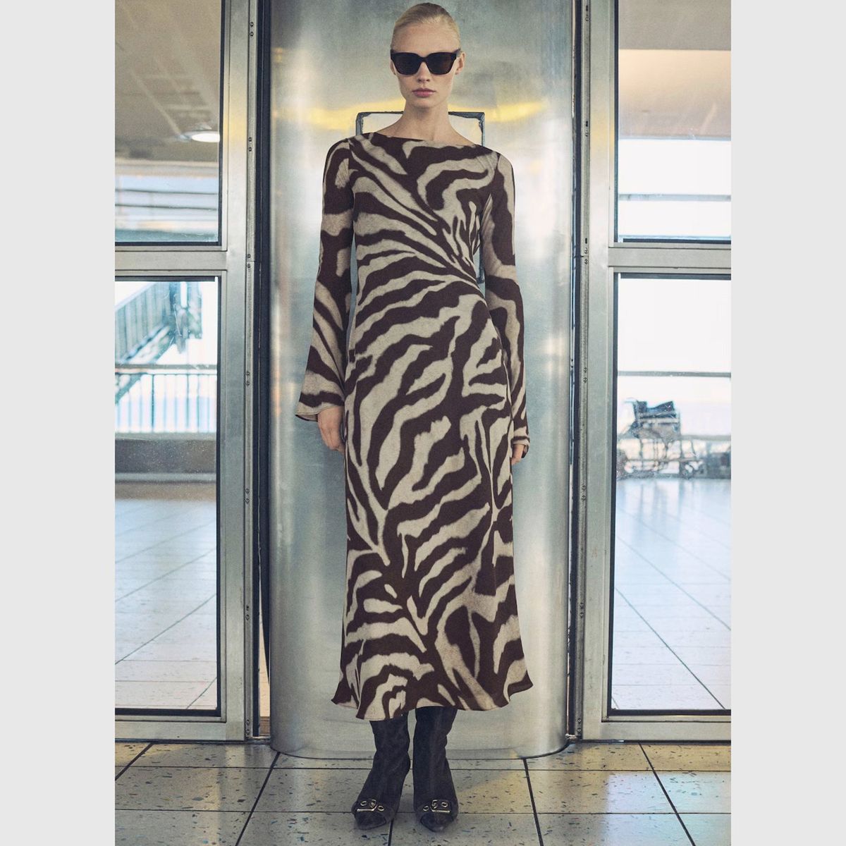 MANGO - Vestido Evasé Cebra Mujer Mango