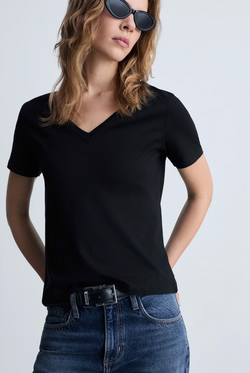 MANGO - Polera Algodón Cuello Pico Mujer Mango