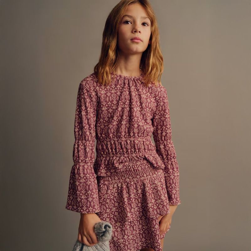 MANGO KIDS - Blusa Estampada Fruncido Niña Mango Kids