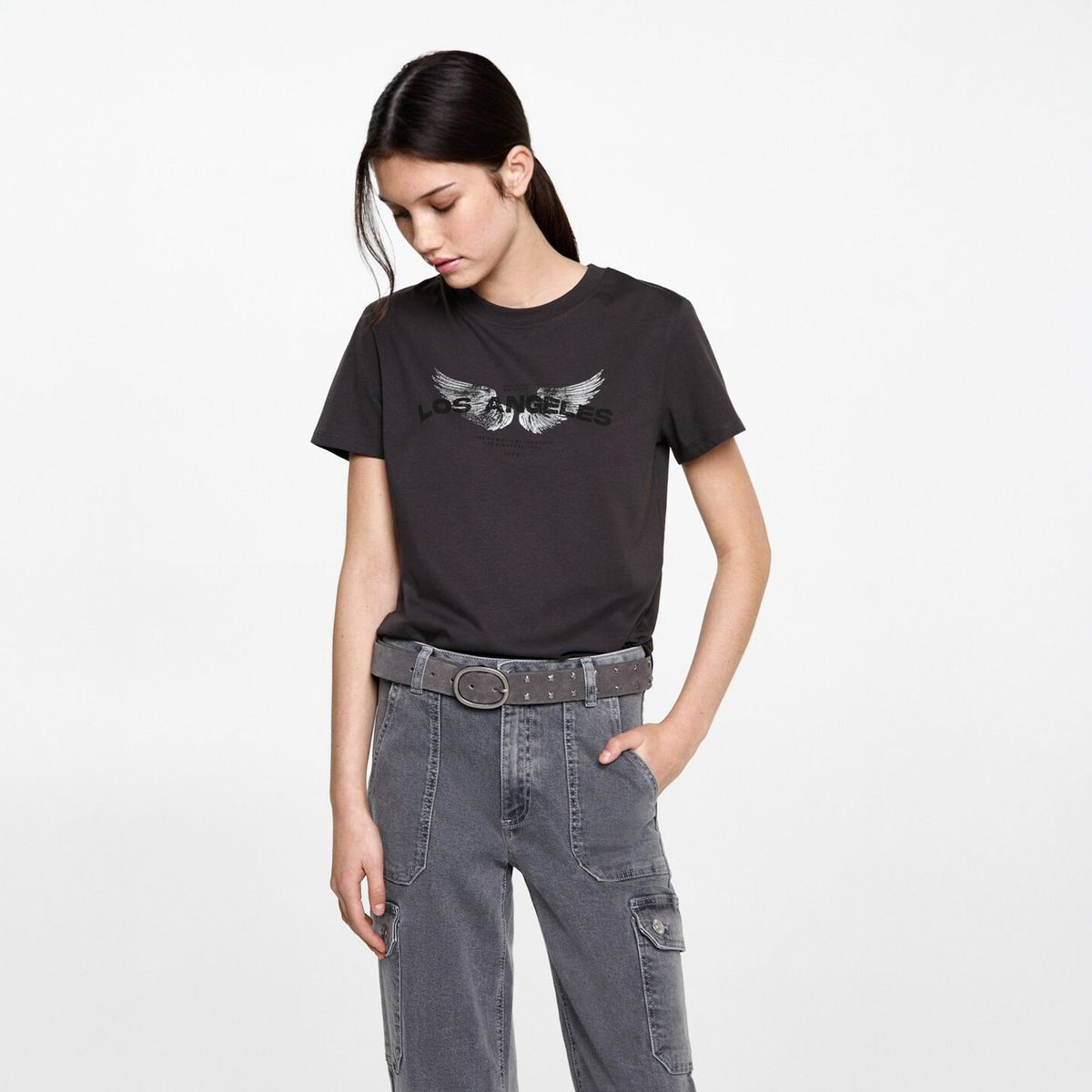 MANGO TEEN - Polera Estampada Algodón Mujer Mango Teen