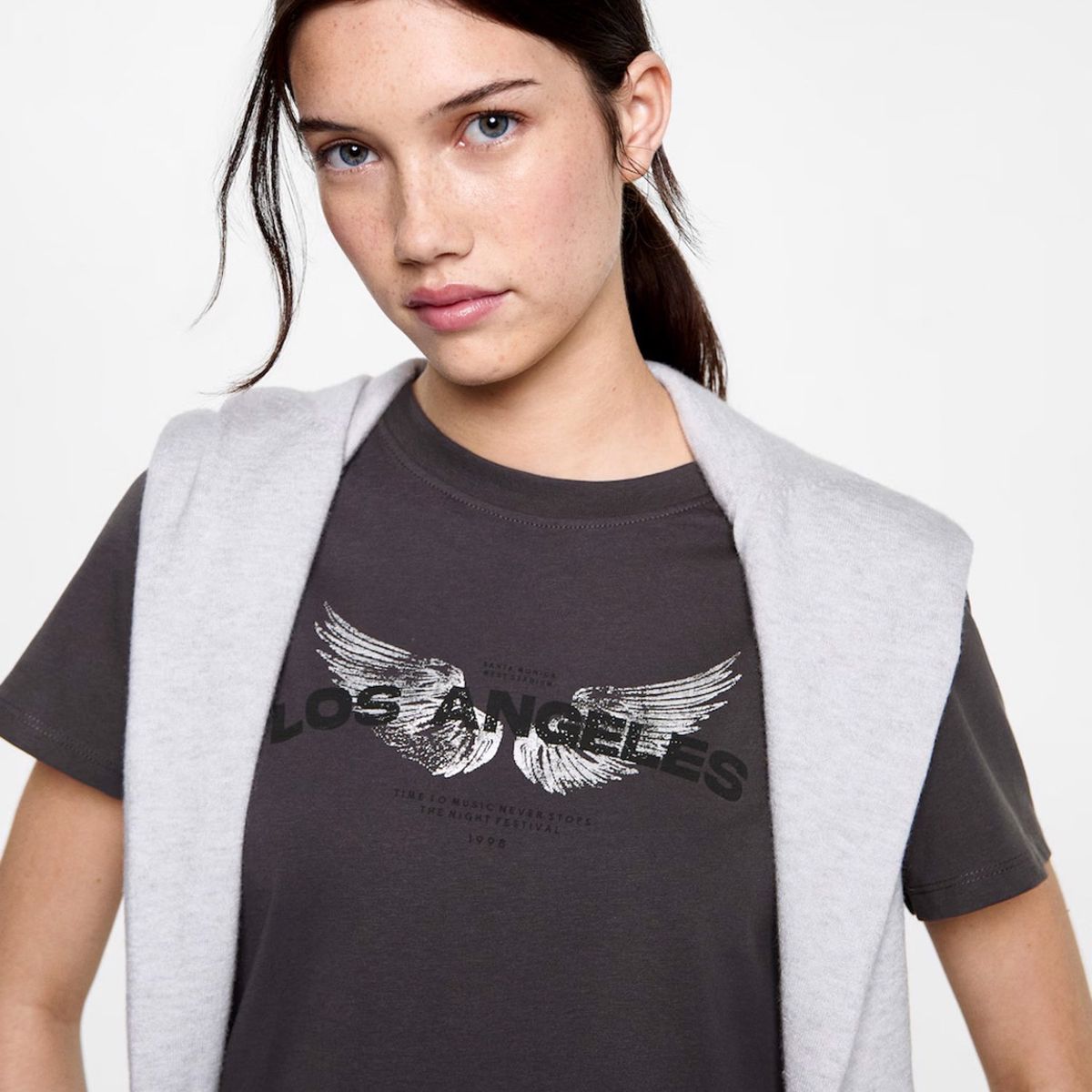 MANGO TEEN - Polera Estampada Algodón Mujer Mango Teen