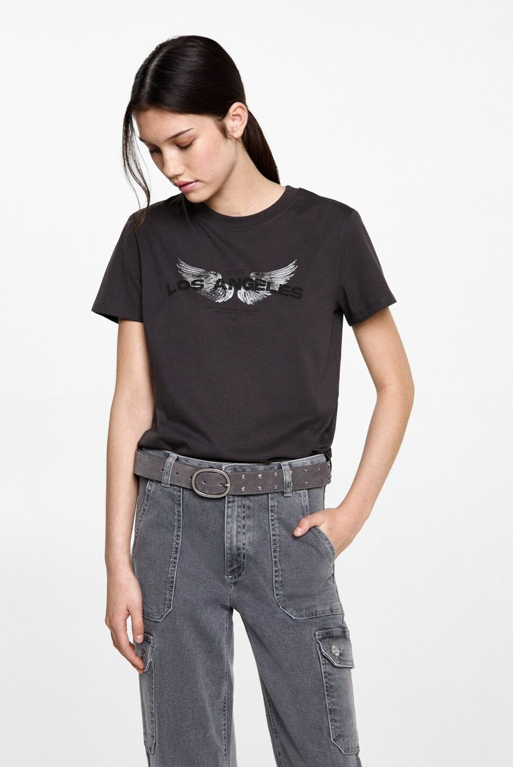 MANGO TEEN - Polera Estampada Algodón Mujer Mango Teen